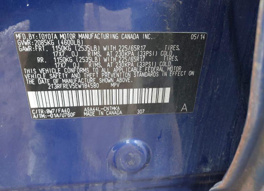 Photo 9 of 2014 Toyota Rav4 XLE (VIN 2T3RFREV5EW184580)