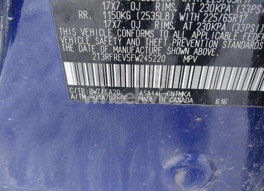 Photo 9 of 2015 Toyota Rav4 XLE (VIN 2T3RFREV5FW245220)