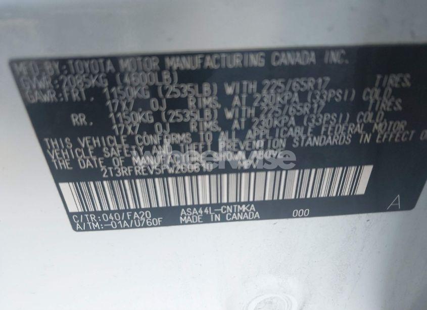 Photo 9 of 2015 Toyota Rav4 XLE (VIN 2T3RFREV5FW260610)