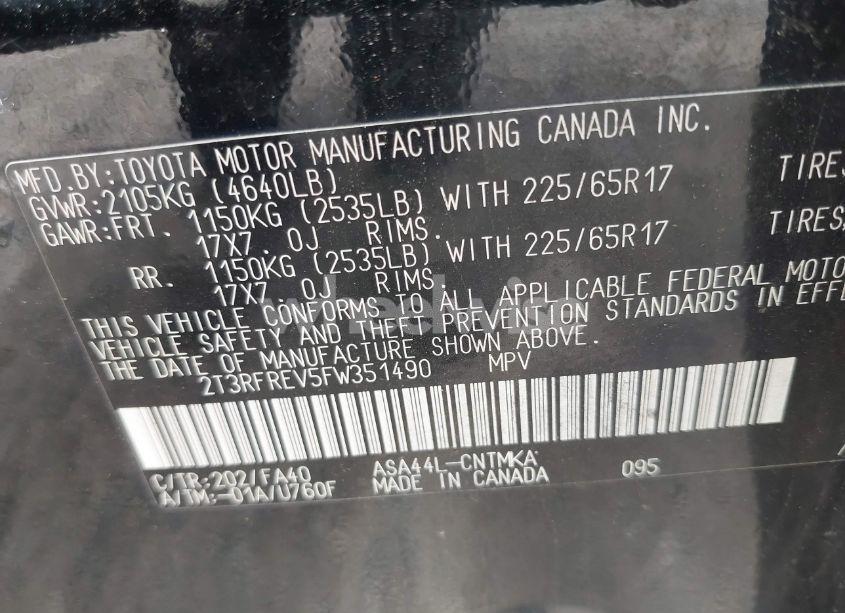 Photo 9 of 2015 Toyota Rav4 XLE (VIN 2T3RFREV5FW351490)