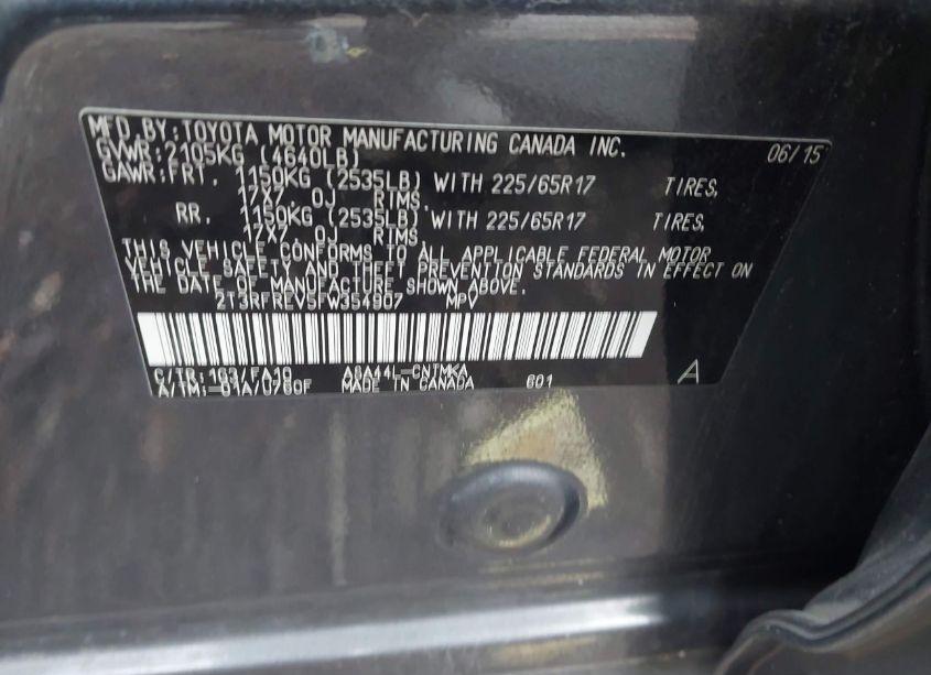 Photo 9 of 2015 Toyota Rav4 XLE (VIN 2T3RFREV5FW354907)