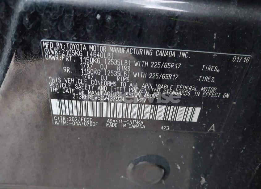 Photo 9 of 2016 Toyota Rav4 XLE (VIN 2T3RFREV5GW437934)