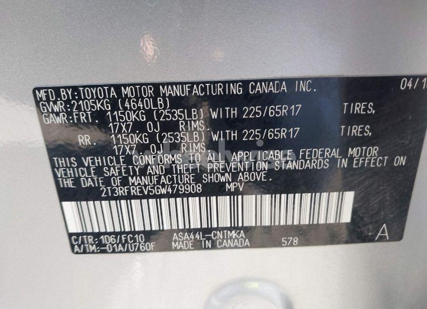 Photo 9 of 2016 Toyota Rav4 XLE (VIN 2T3RFREV5GW479908)