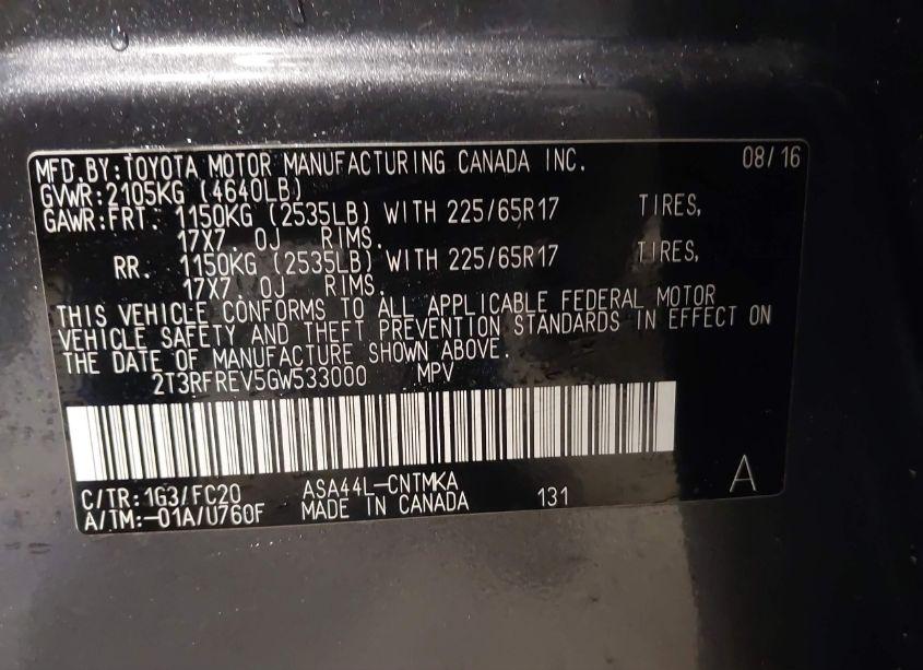 Photo 9 of 2016 Toyota Rav4 XLE (VIN 2T3RFREV5GW533000)