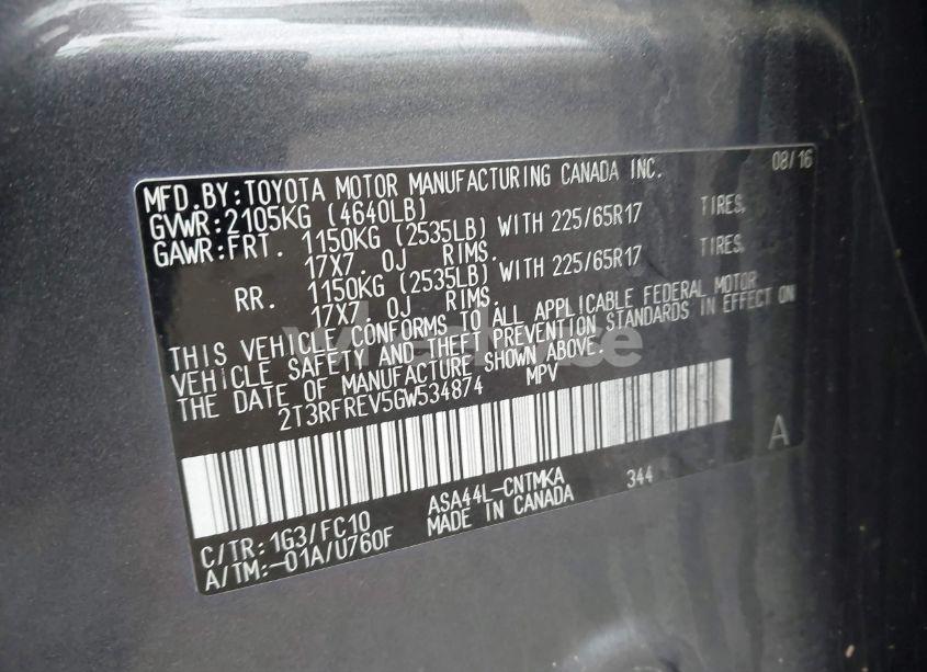 Photo 9 of 2016 Toyota Rav4 XLE (VIN 2T3RFREV5GW534874)