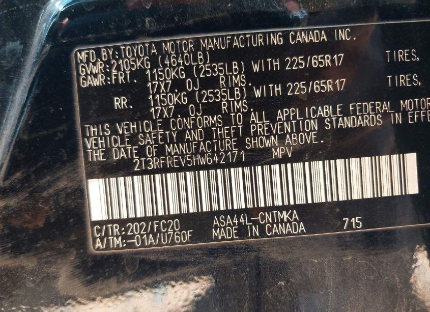 Photo 9 of 2017 Toyota Rav4 XLE (VIN 2T3RFREV5HW642171)