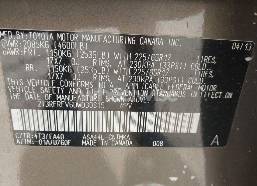 Photo 9 of 2013 Toyota Rav4 XLE (VIN 2T3RFREV6DW030815)