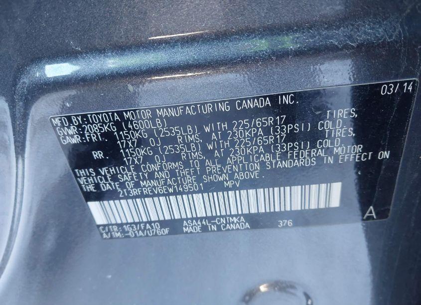 Photo 9 of 2014 Toyota Rav4 XLE (VIN 2T3RFREV6EW149501)