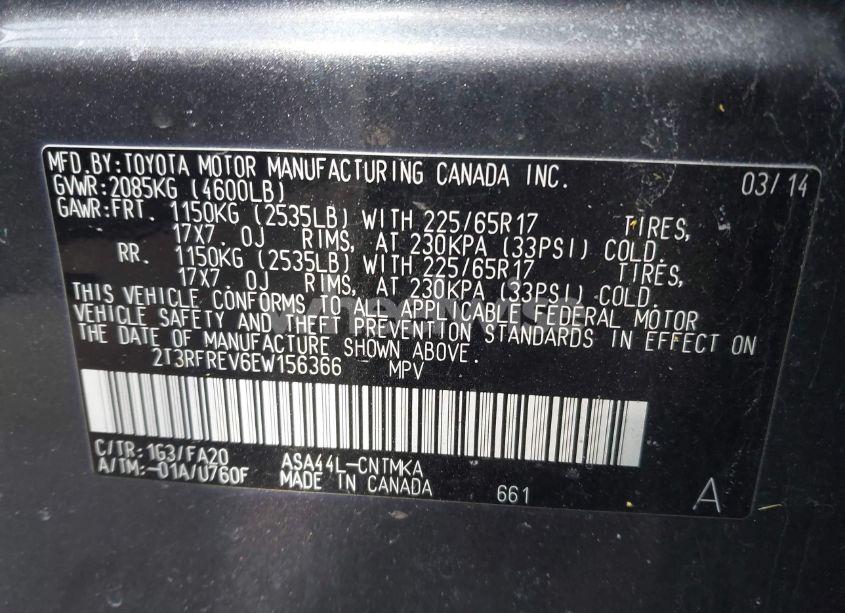 Photo 9 of 2014 Toyota Rav4 XLE (VIN 2T3RFREV6EW156366)