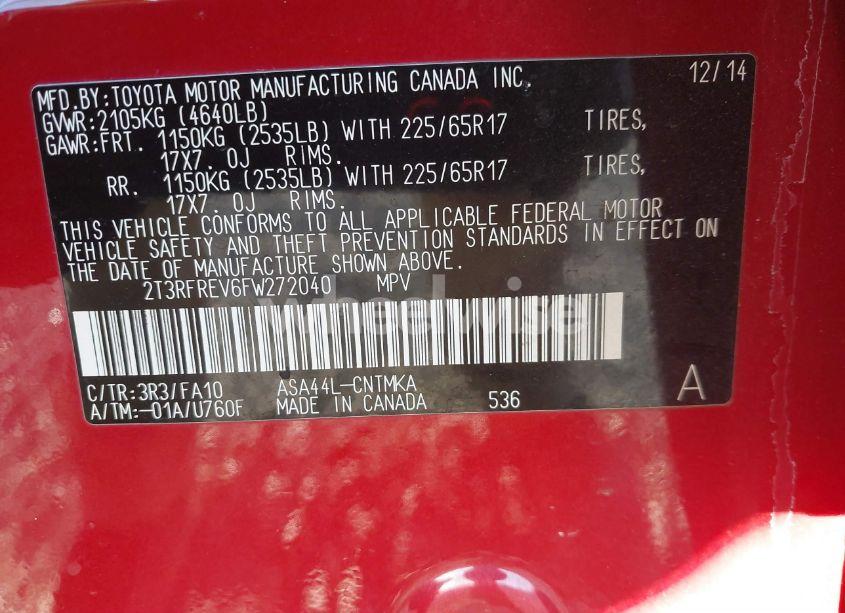 Photo 9 of 2015 Toyota Rav4 XLE (VIN 2T3RFREV6FW272040)