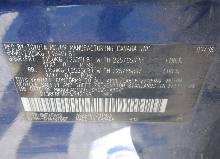 Photo 9 of 2015 Toyota Rav4 XLE (VIN 2T3RFREV6FW312049)