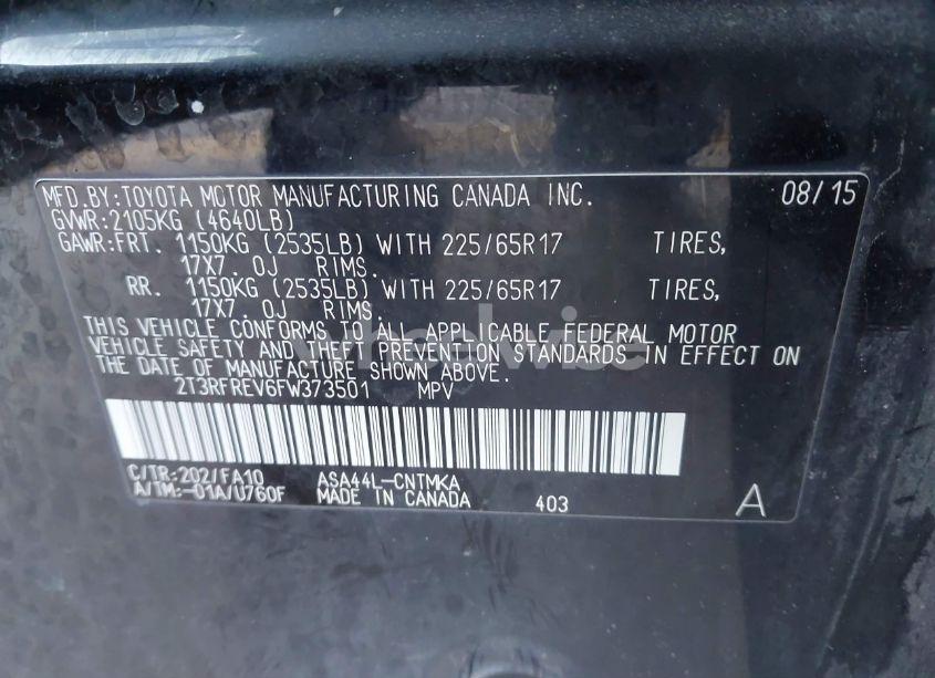 Photo 9 of 2015 Toyota Rav4 XLE (VIN 2T3RFREV6FW373501)