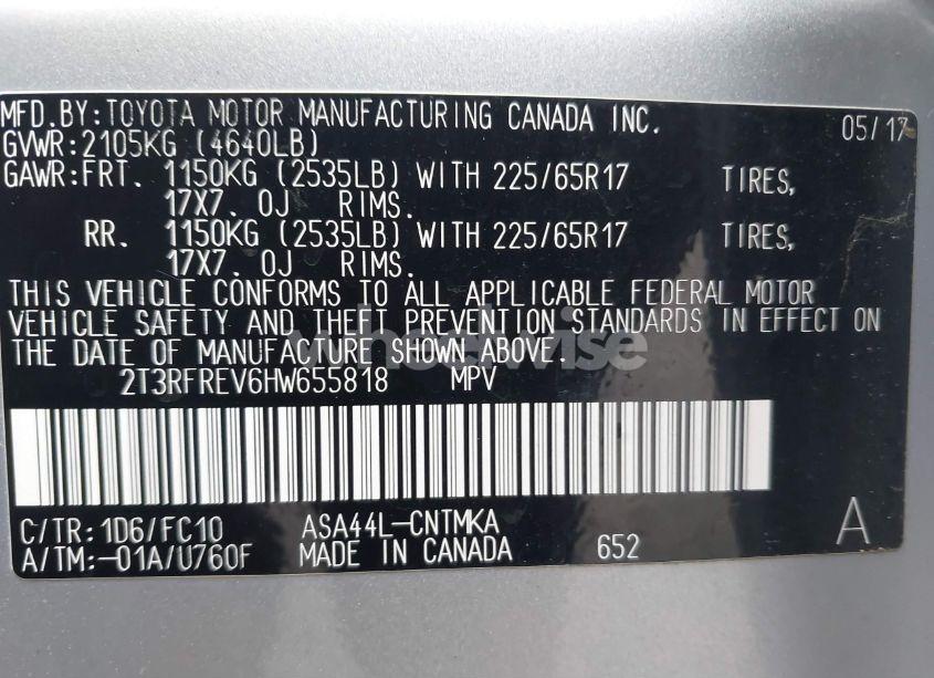 Photo 9 of 2017 Toyota Rav4 XLE (VIN 2T3RFREV6HW655818)