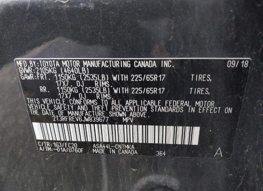 Photo 9 of 2018 Toyota Rav4 XLE (VIN 2T3RFREV6JW839677)