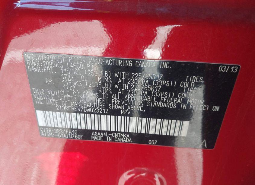 Photo 9 of 2013 Toyota Rav4 XLE (VIN 2T3RFREV7DW023212)