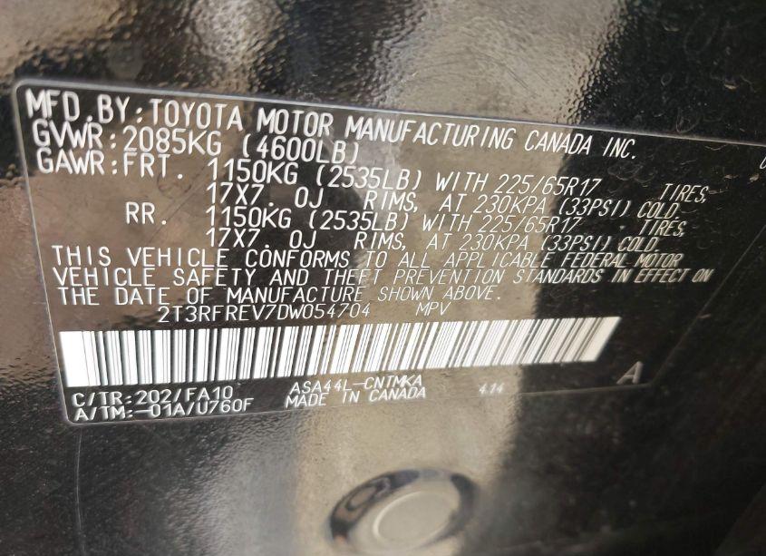 Photo 9 of 2013 Toyota Rav4 XLE (VIN 2T3RFREV7DW054704)