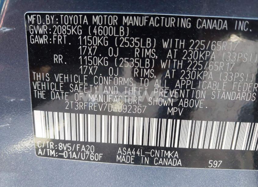 Photo 9 of 2013 Toyota Rav4 XLE (VIN 2T3RFREV7DW092367)