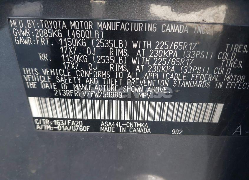 Photo 9 of 2015 Toyota Rav4 XLE (VIN 2T3RFREV7FW259989)