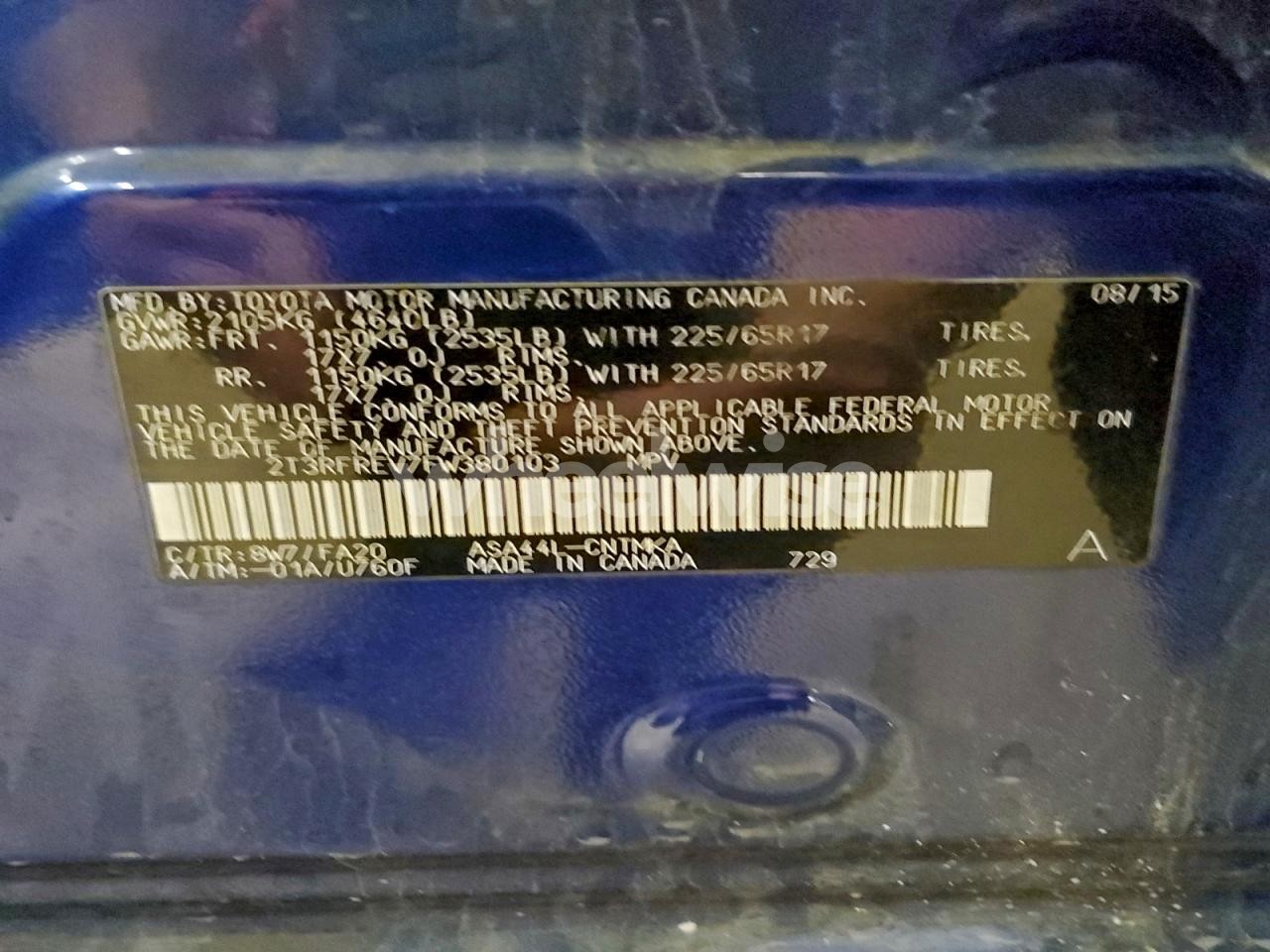 Photo 13 of 2015 TOYOTA RAV4 XLE (VIN 2T3RFREV7FW380103)