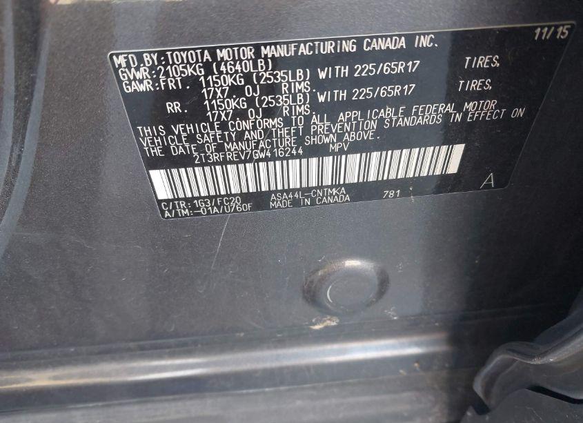 Photo 9 of 2016 Toyota Rav4 XLE (VIN 2T3RFREV7GW416244)