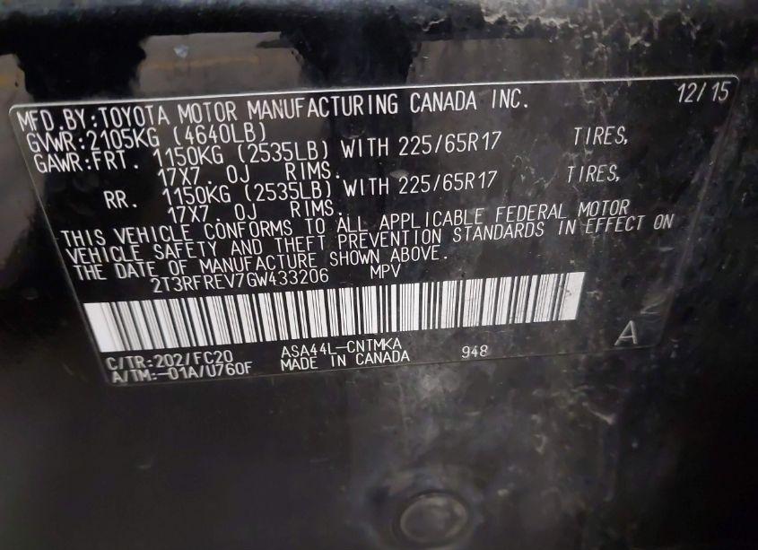 Photo 9 of 2016 Toyota Rav4 XLE (VIN 2T3RFREV7GW433206)