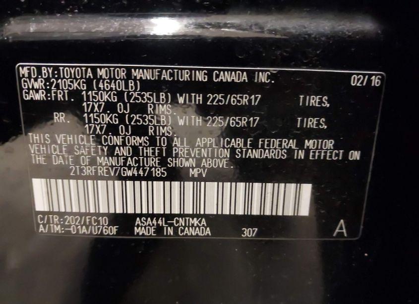 Photo 9 of 2016 Toyota Rav4 XLE (VIN 2T3RFREV7GW447185)