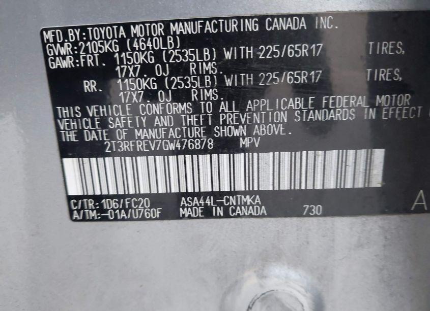 Photo 9 of 2016 Toyota Rav4 XLE (VIN 2T3RFREV7GW476878)