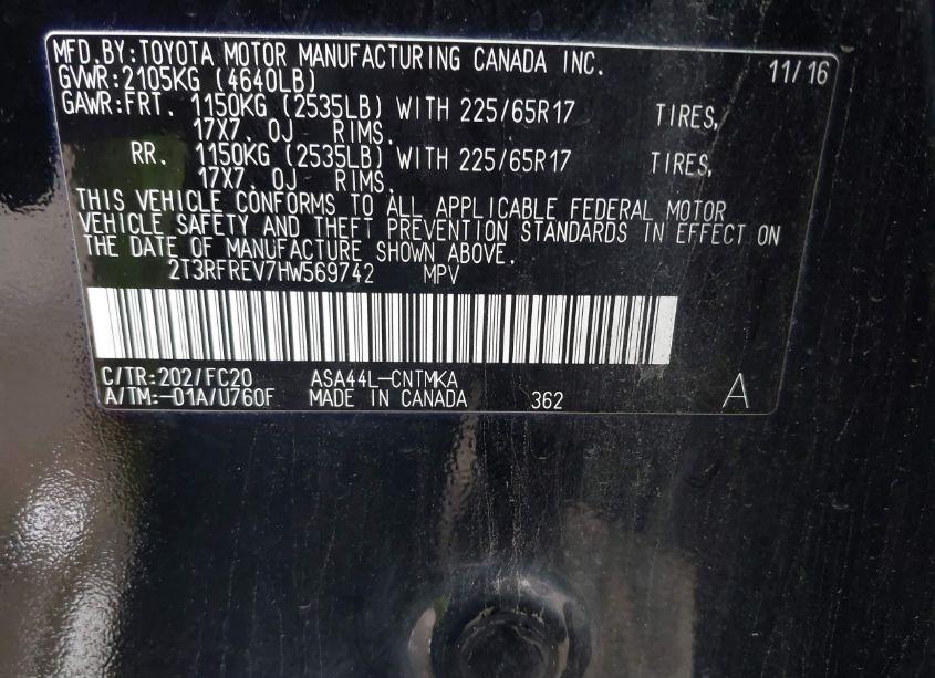 Photo 9 of 2017 Toyota Rav4 XLE (VIN 2T3RFREV7HW569742)