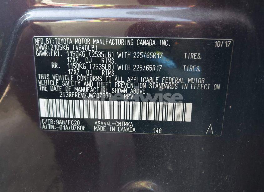 Photo 9 of 2018 Toyota Rav4 XLE (VIN 2T3RFREV7JW707933)