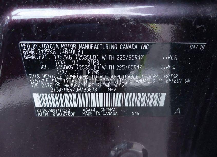 Photo 9 of 2018 Toyota Rav4 ADVENTURE/XLE (VIN 2T3RFREV7JW789808)