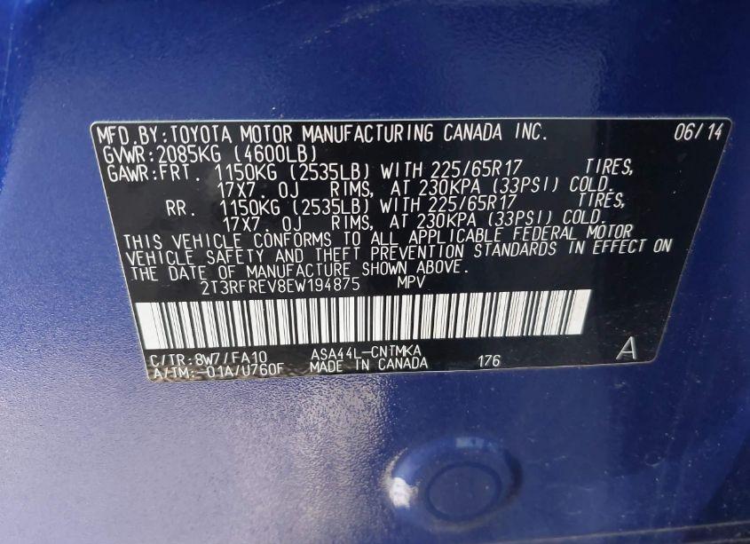 Photo 9 of 2014 Toyota Rav4 XLE (VIN 2T3RFREV8EW194875)