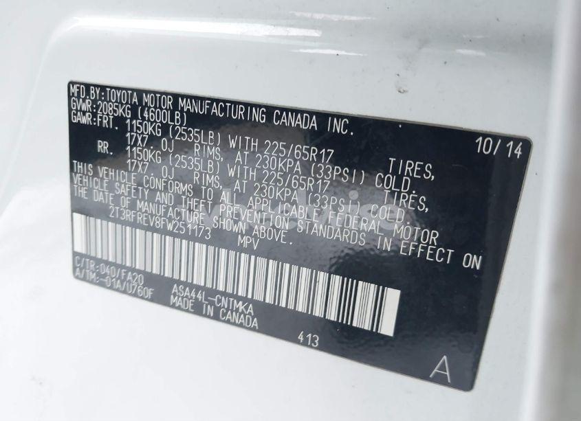 Photo 9 of 2015 Toyota Rav4 XLE (VIN 2T3RFREV8FW251173)