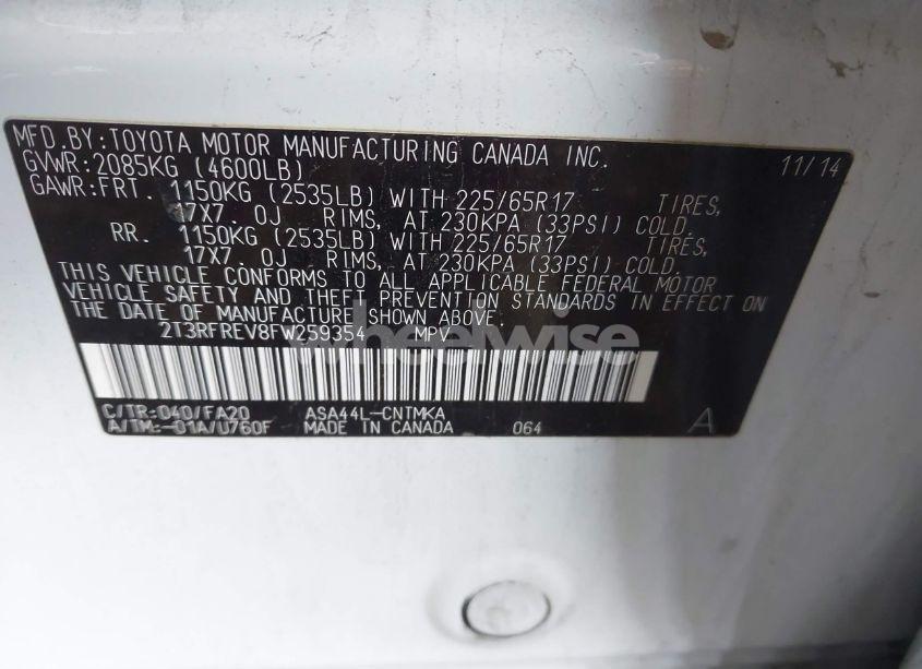 Photo 9 of 2015 Toyota Rav4 XLE (VIN 2T3RFREV8FW259354)