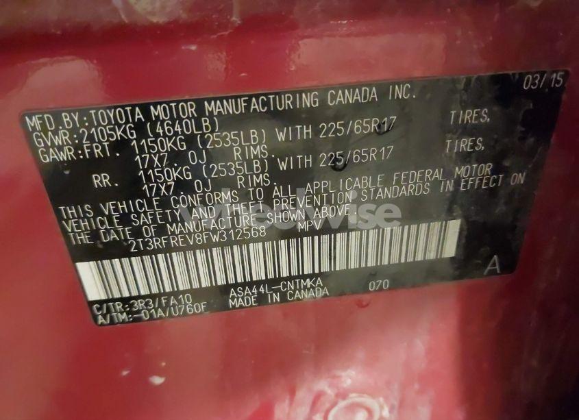 Photo 9 of 2015 Toyota Rav4 XLE (VIN 2T3RFREV8FW312568)