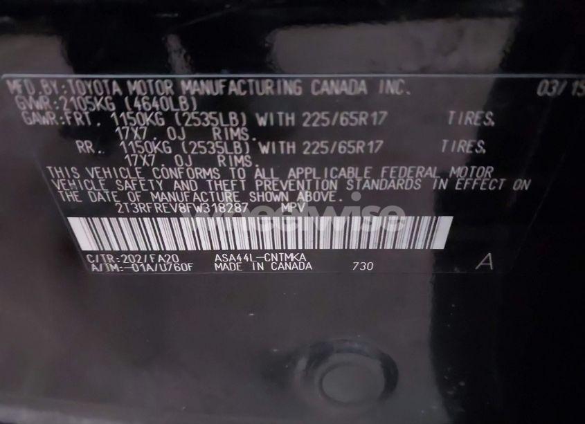 Photo 9 of 2015 Toyota Rav4 XLE (VIN 2T3RFREV8FW318287)