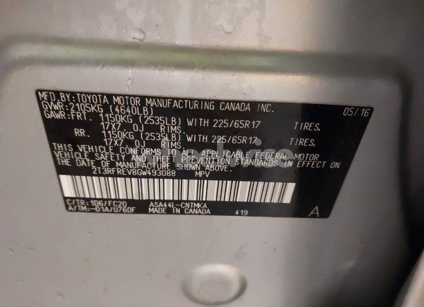 Photo 9 of 2016 Toyota Rav4 XLE (VIN 2T3RFREV8GW493088)