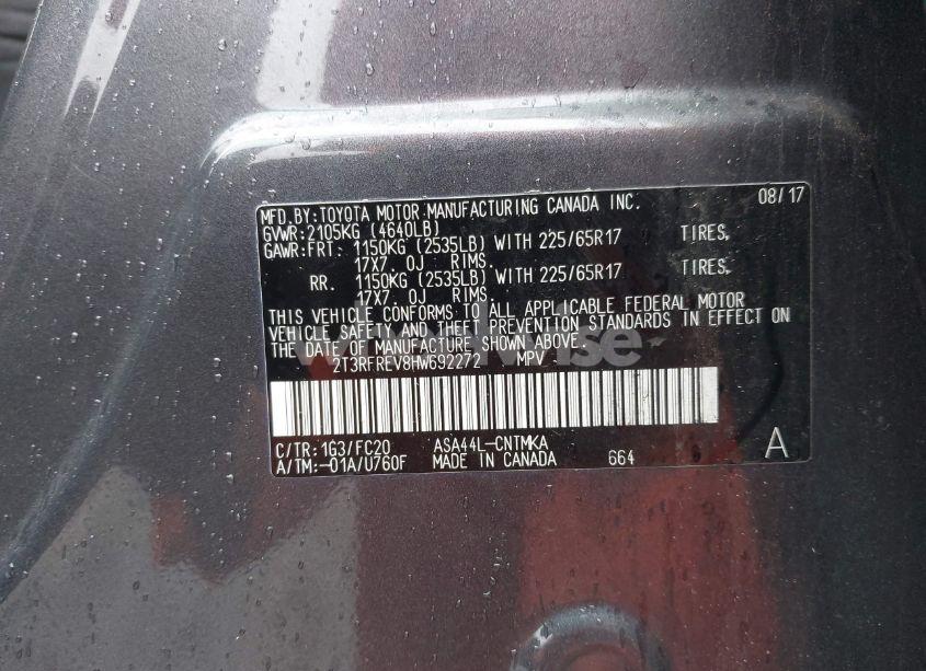 Photo 9 of 2017 Toyota Rav4 XLE (VIN 2T3RFREV8HW692272)