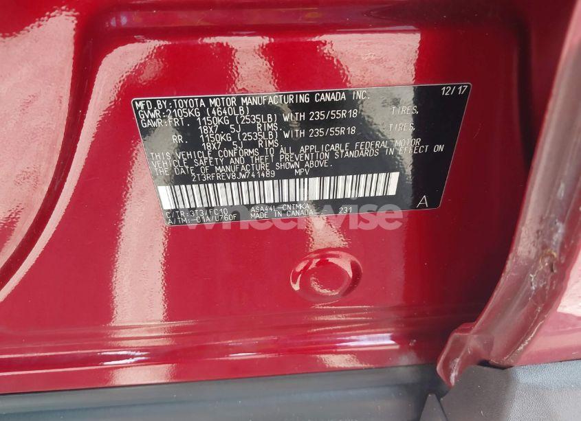 Photo 9 of 2018 Toyota Rav4 ADVENTURE/XLE (VIN 2T3RFREV8JW741489)