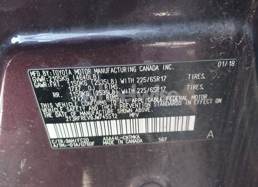 Photo 9 of 2018 Toyota Rav4 ADVENTURE/XLE (VIN 2T3RFREV8JW745512)