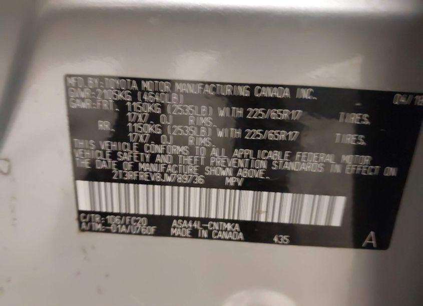 Photo 9 of 2018 Toyota Rav4 XLE (VIN 2T3RFREV8JW789736)