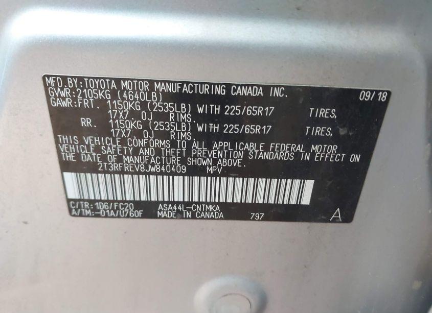 Photo 9 of 2018 Toyota Rav4 XLE (VIN 2T3RFREV8JW840409)