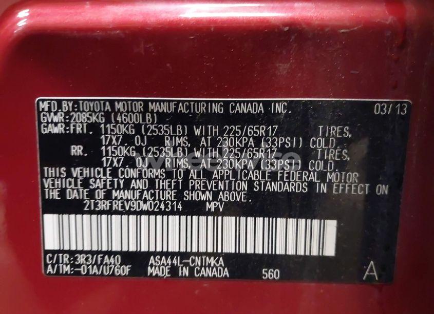 Photo 9 of 2013 Toyota Rav4 XLE (VIN 2T3RFREV9DW024314)