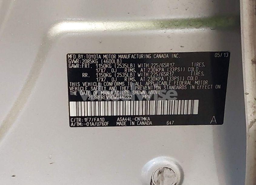 Photo 9 of 2013 Toyota Rav4 XLE (VIN 2T3RFREV9DW044692)