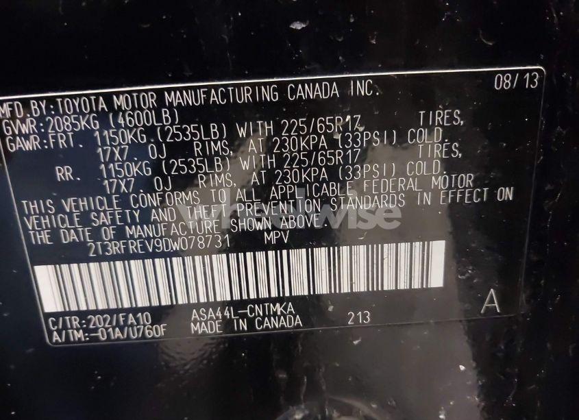 Photo 9 of 2013 Toyota Rav4 XLE (VIN 2T3RFREV9DW078731)