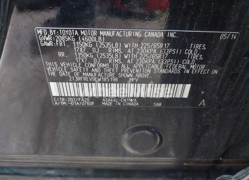 Photo 9 of 2014 Toyota Rav4 XLE (VIN 2T3RFREV9EW185196)