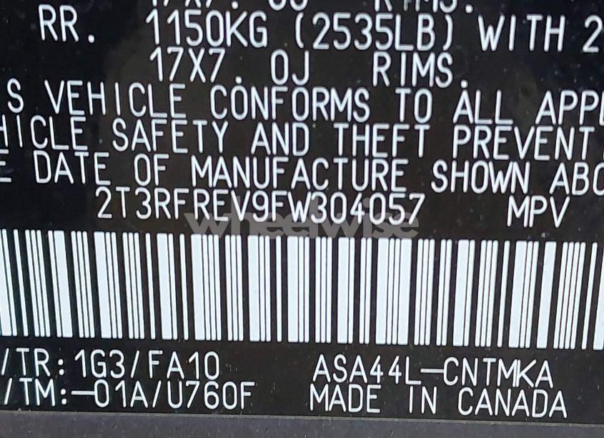 Photo 9 of 2015 Toyota Rav4 XLE (VIN 2T3RFREV9FW304057)