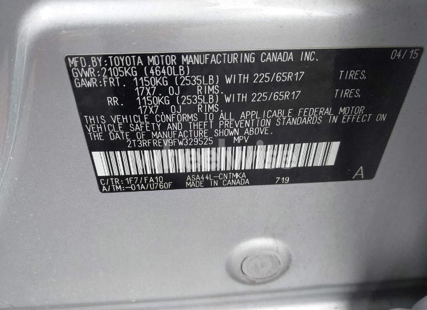 Photo 9 of 2015 Toyota Rav4 XLE (VIN 2T3RFREV9FW329525)