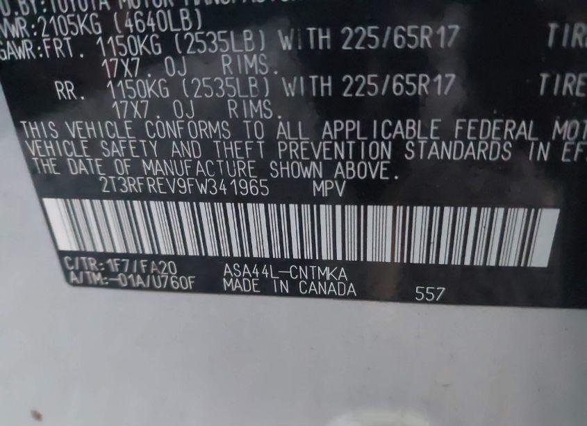 Photo 9 of 2015 Toyota Rav4 XLE (VIN 2T3RFREV9FW341965)