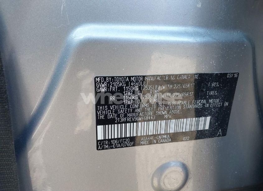 Photo 9 of 2016 Toyota Rav4 XLE (VIN 2T3RFREV9GW468443)