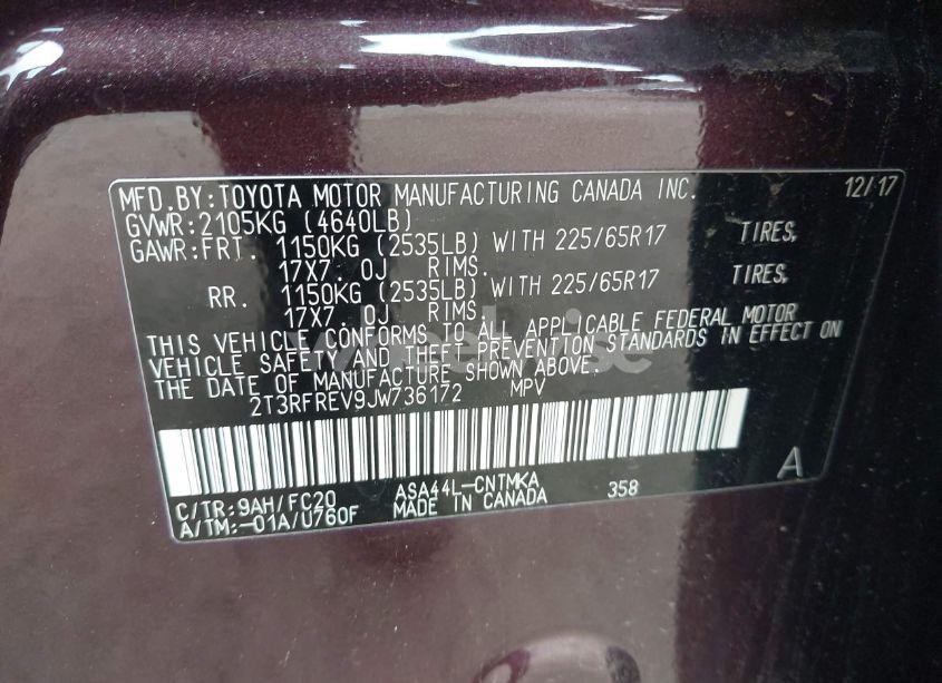 Photo 9 of 2018 Toyota Rav4 ADVENTURE/XLE (VIN 2T3RFREV9JW736172)